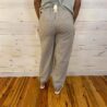 Bow Detail Stripe Textured Woven Pants With Front Pockets