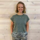Washed 100% Cotton Cuffed Short Sleeve Top