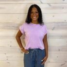 Washed 100% Cotton Cuffed Short Sleeve Top