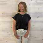 Washed 100% Cotton Cuffed Short Sleeve Top