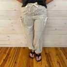 Bow Detail Stripe Textured Woven Pants With Front Pockets
