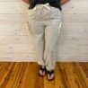 Bow Detail Stripe Textured Woven Pants With Front Pockets