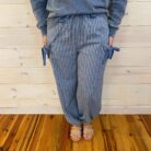 Bow Detail Stripe Textured Woven Pants With Front Pockets