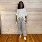 Bow Detail Stripe Textured Woven Pants With Front Pockets