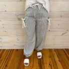Bow Detail Stripe Textured Woven Pants With Front Pockets