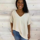 Woven Airflow V-Neck Dolman Short Sleeve Top