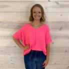 Woven Airflow V-Neck Dolman Short Sleeve Top