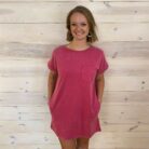 Premium 100% Cotton Washed T-Shirt Dress With Front Patch Pocket