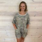 Camo Print Knit Casual Romper With Front Pockets
