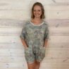 Camo Print Knit Casual Romper With Front Pockets