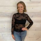 Mock Neck Floral Lace Mesh Long Sleeve Top