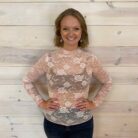 Mock Neck Floral Lace Mesh Long Sleeve Top