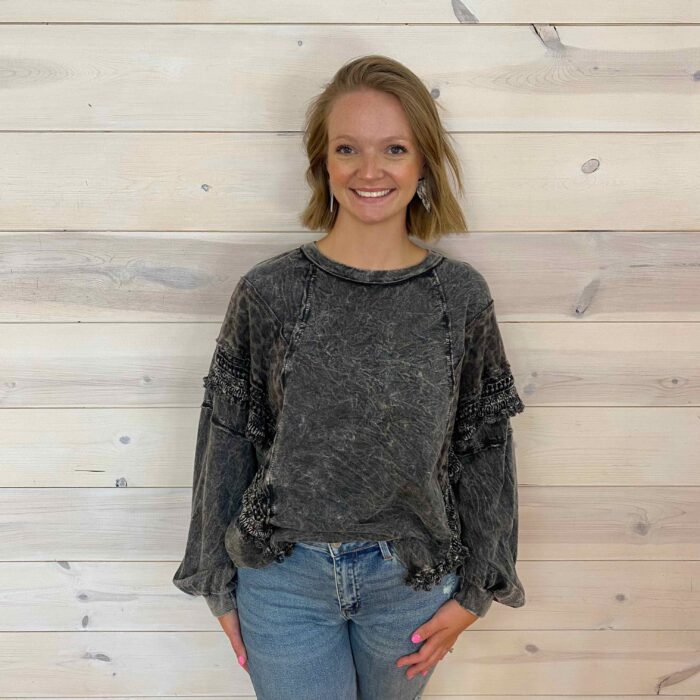 Mineral Washed Cheetah Leopard Fringe Tassel Top