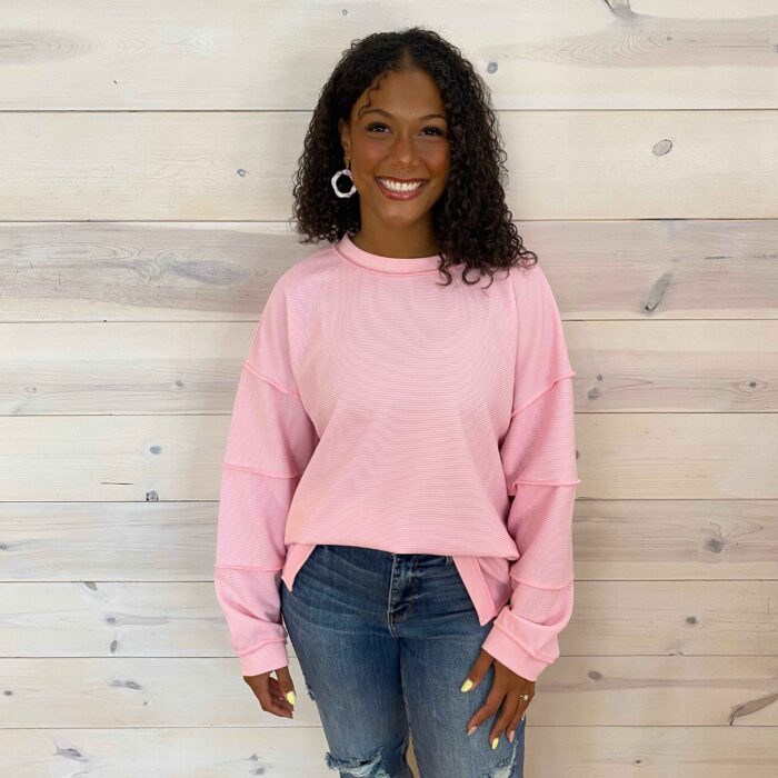 Drop Shoulder Long Sleeve Ribbed Top
