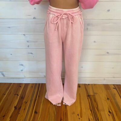 Acid Wash Fleece Palazzo Sweatpants with Pockets