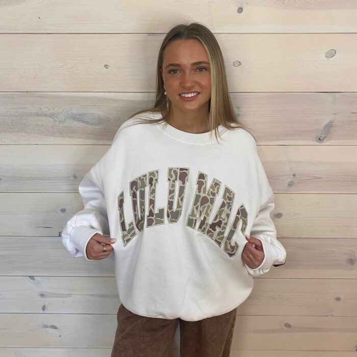 LULU MAC Embroidered Puff Letter Graphic Sweatshirt