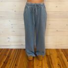 Acid Wash Fleece Palazzo Sweatpants with Pockets