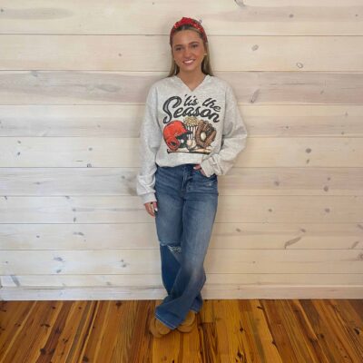 Tis The Season Split Neck Graphic Crewneck